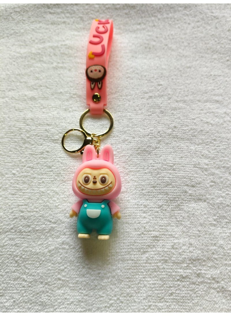 Labubu Pink Keychain with Soft Silicone Strap Cute Cartoon Character Bag Pendant for Kids Girls Backpack Zipper Keys Gift - Image 1